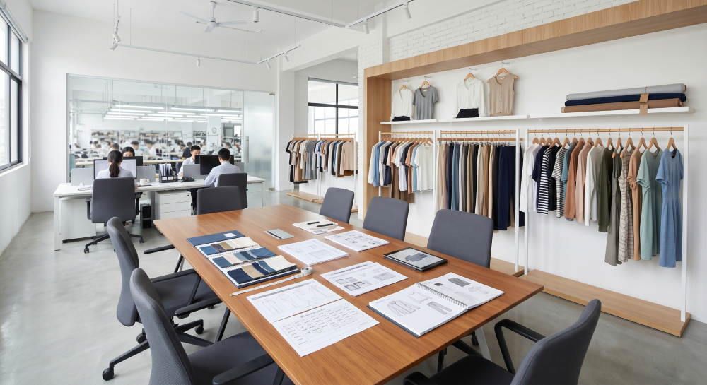 Garment factory sewing and production line